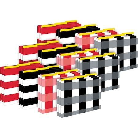 Barker Creek Buffalo Plaid & Wide Stripes Designer Letter File Folders, Multi-Design Set, 36/Package 3936